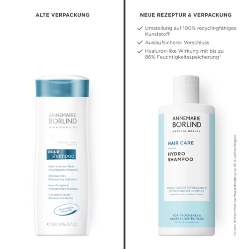 Vergleichsbild des BÖRLIND HAIR CARE Hydro Shampoo neu und alt