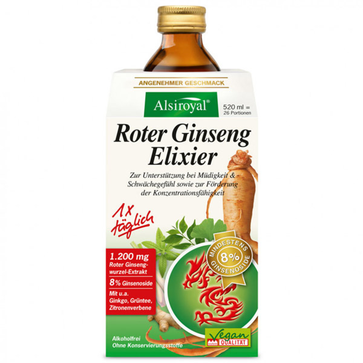 Alsiroyal Roter Ginseng Elixier 520ml – Produktverpackung
