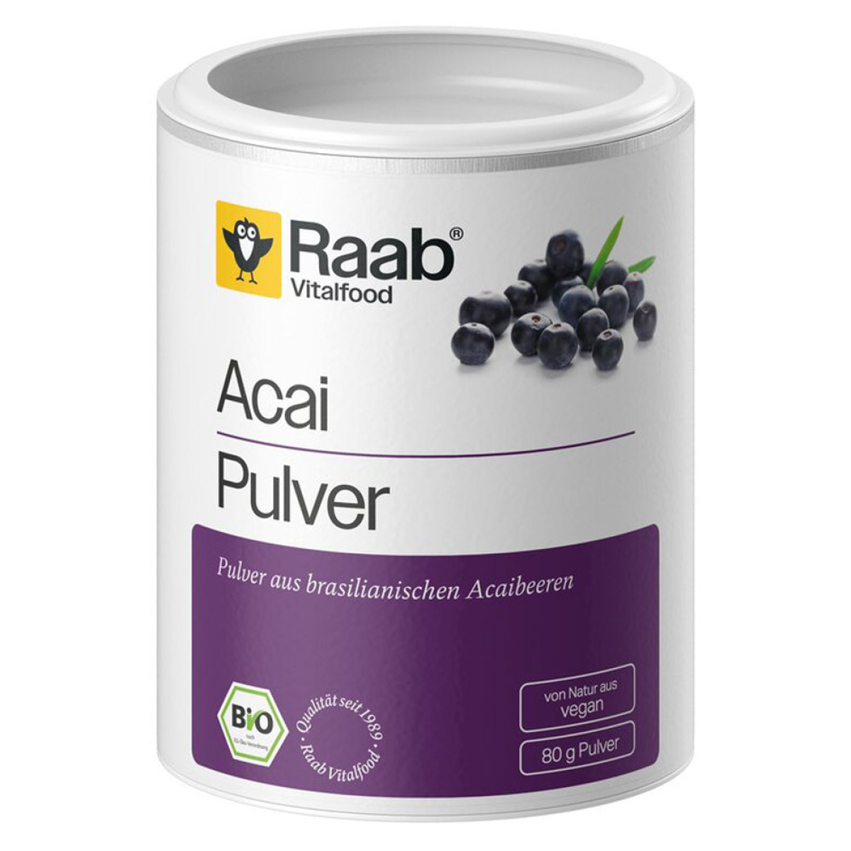 Raab Vitalfood Acai Pulver Bio 80 g – Produktverpackung