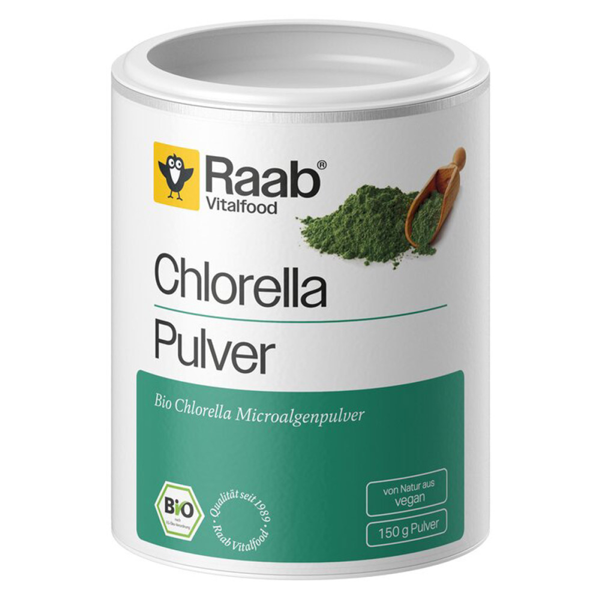 Raab Vitalfood Chlorella Pulver Bio 150 g – Produktverpackung