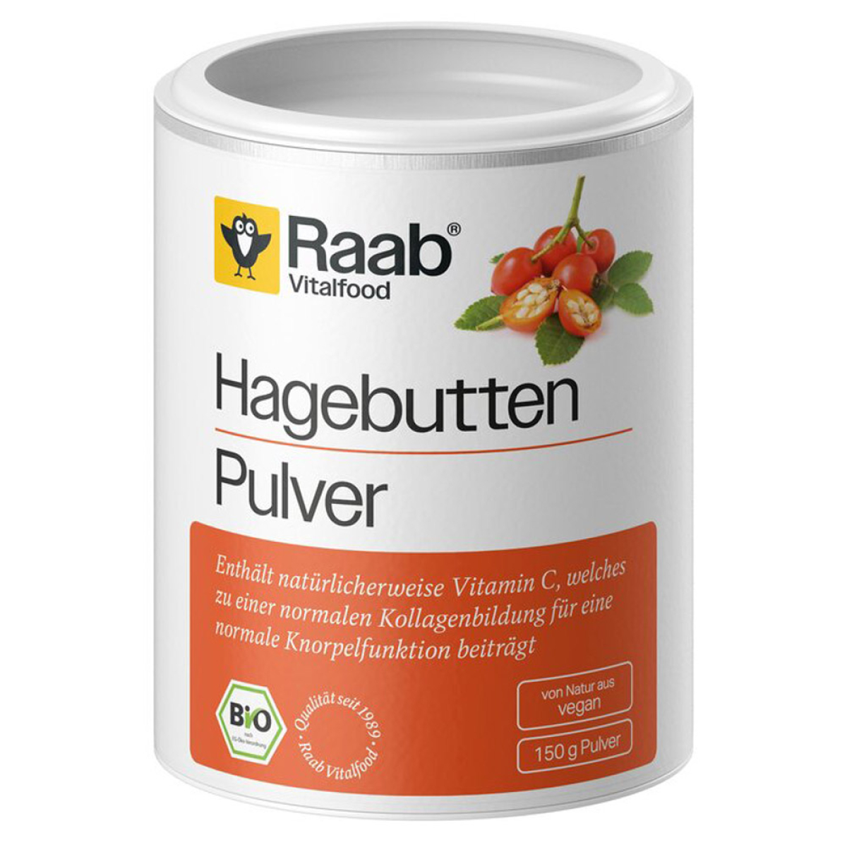 Raab Vitalfood Hagebutten Pulver Bio 150 g – Produktverpackung