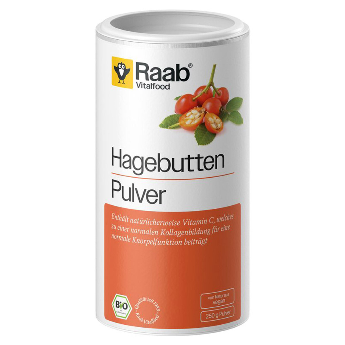 Raab Vitalfood Hagebutten Pulver Bio 250 g – Produktverpackung