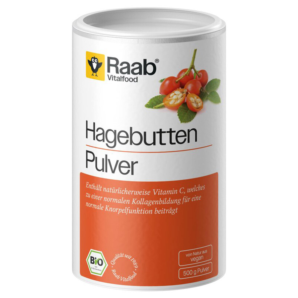 Raab Vitalfood Hagebutten Pulver Bio 500 g – Produktverpackung