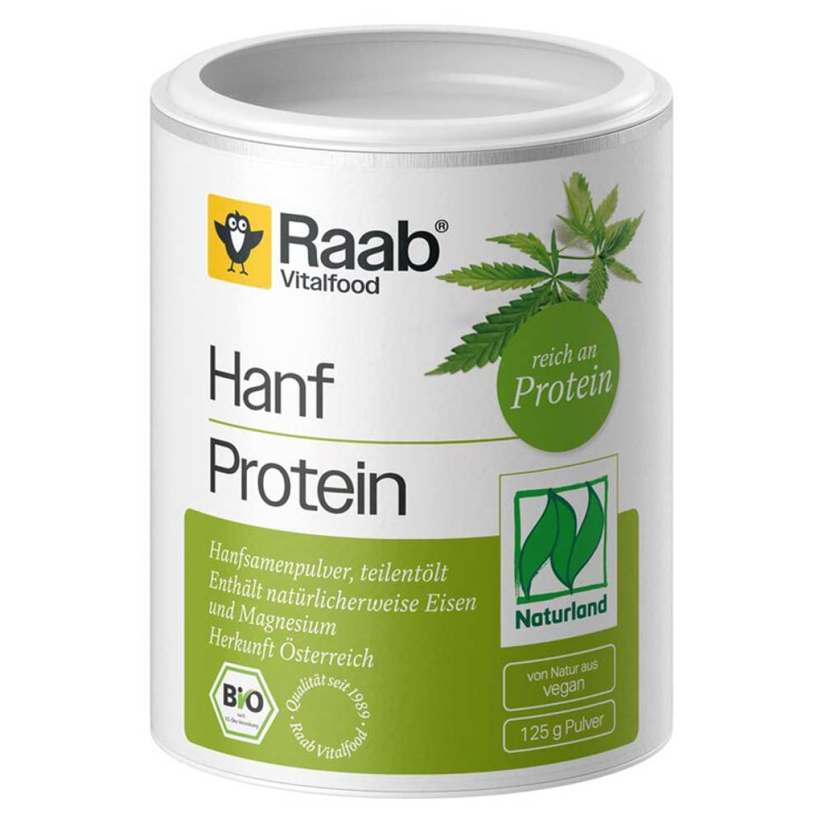Raab Vitalfood Naturland Bio Hanfprotein Pulver 125 g – Produktverpackung