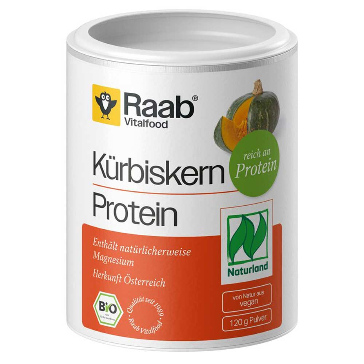 Raab Vitalfood Kürbiskernprotein Pulver 120 g – Produktverpackung