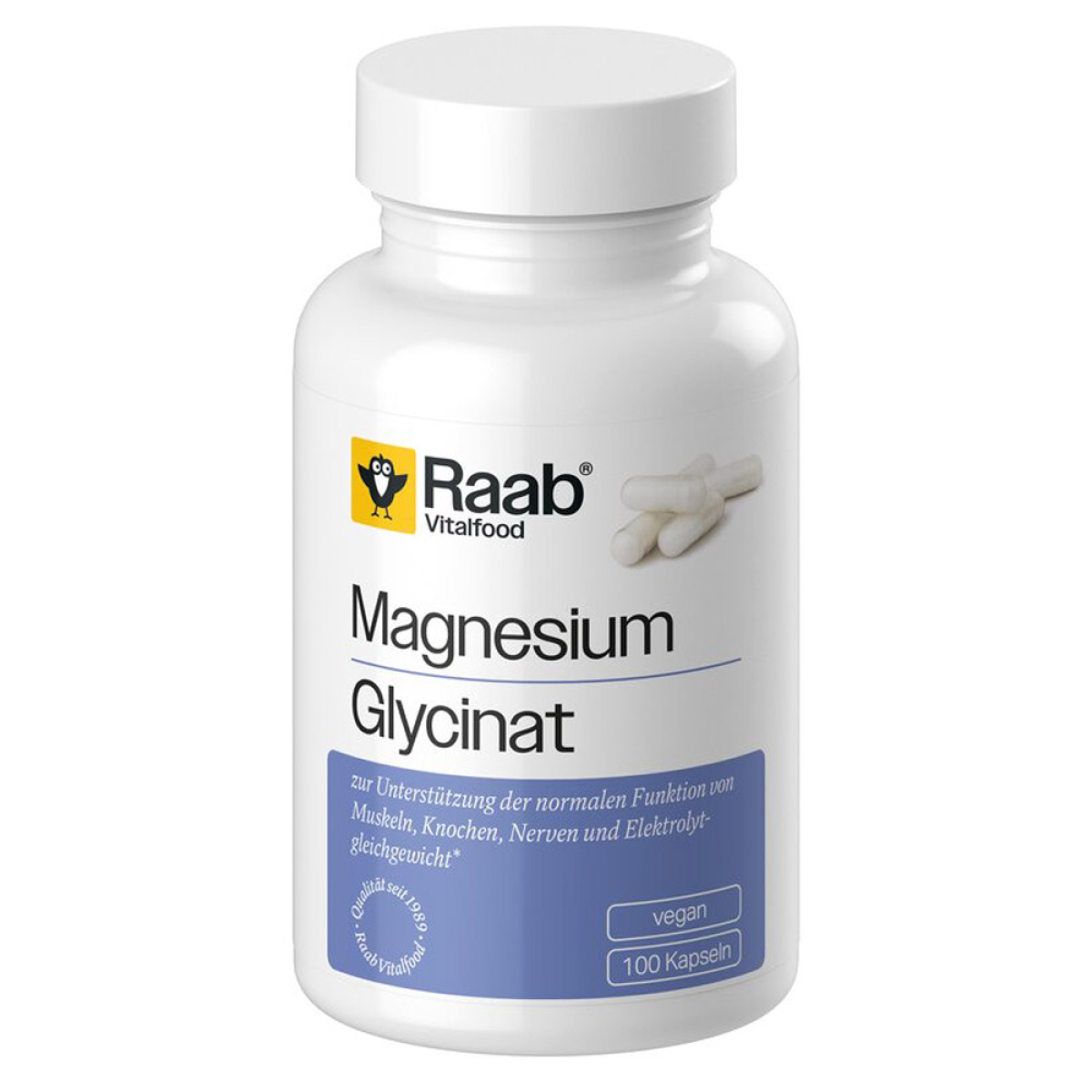 Raab Vitalfood Magnesiumglycinat Kapseln 100 St. – Produktverpackung
