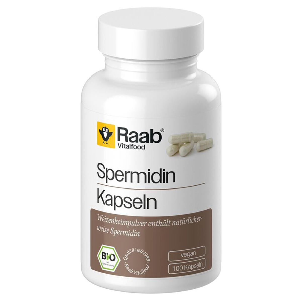 Raab Vitalfood Spermidin Weizenkeim Kapseln Bio 100 St. – Produktverpackung