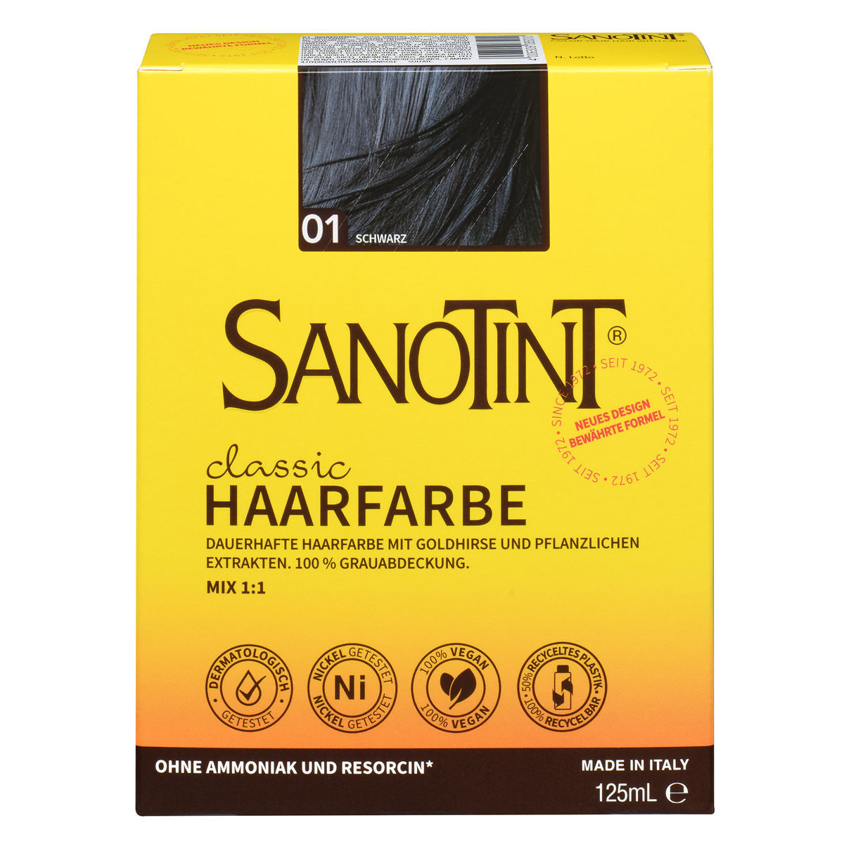 Sanotint Haarfarbe Schwarz 01 ohne Ammoniak – Verpackung der Coloration