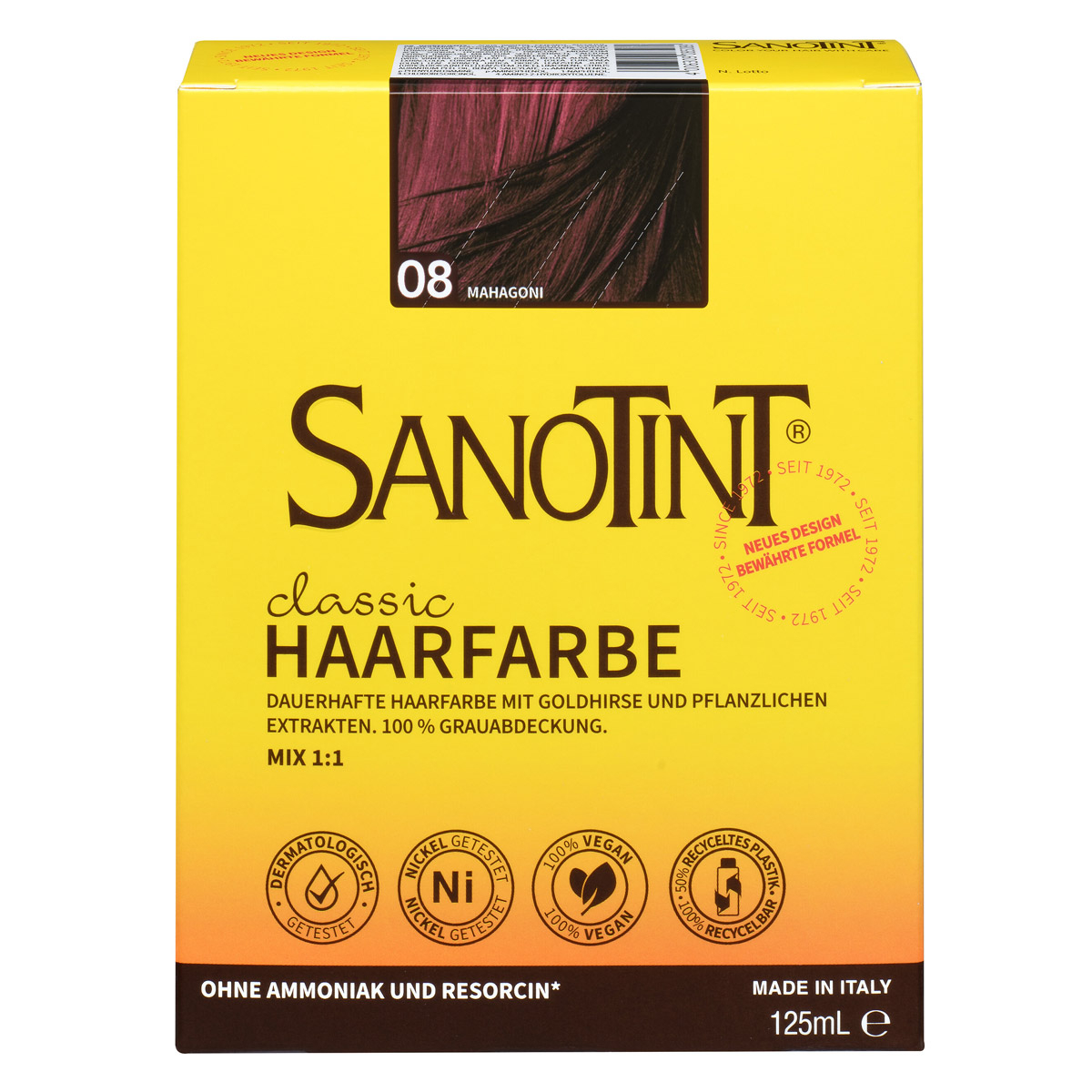 Sanotint Haarfarbe 08 Mahagoni ohne Ammoniak – Verpackung der Coloration