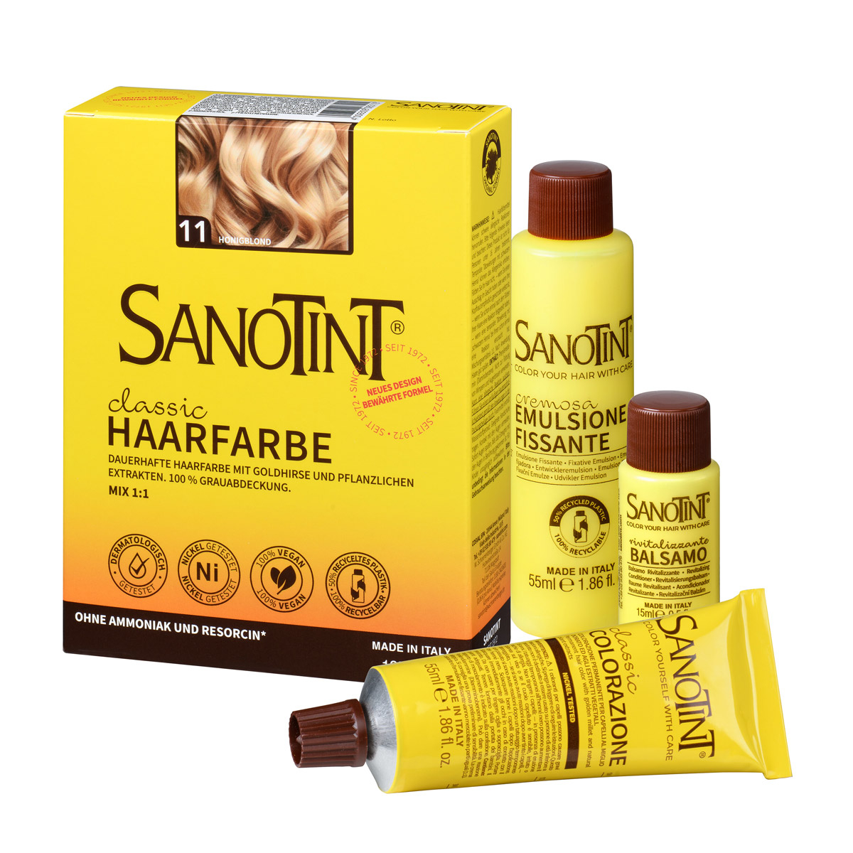 Preview: Sanotint Haarfarbe Set Honigblond – Colorationscreme, Entwickler und Pflegebalsam