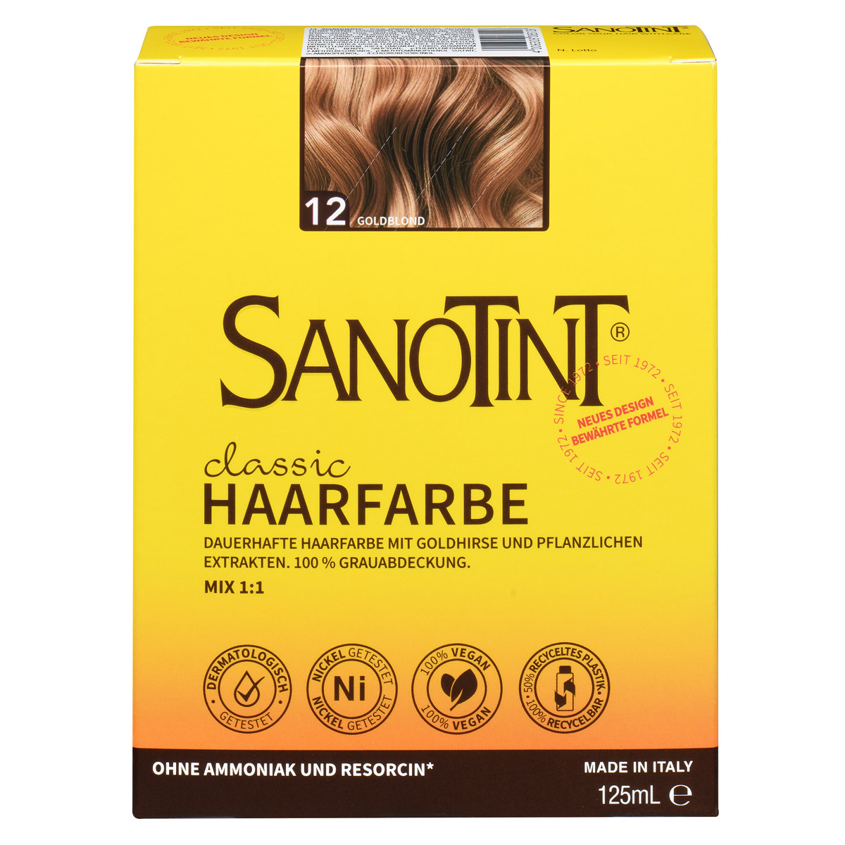 Sanotint Haarfarbe 12 Goldblond ohne Ammoniak – Verpackung der Coloration