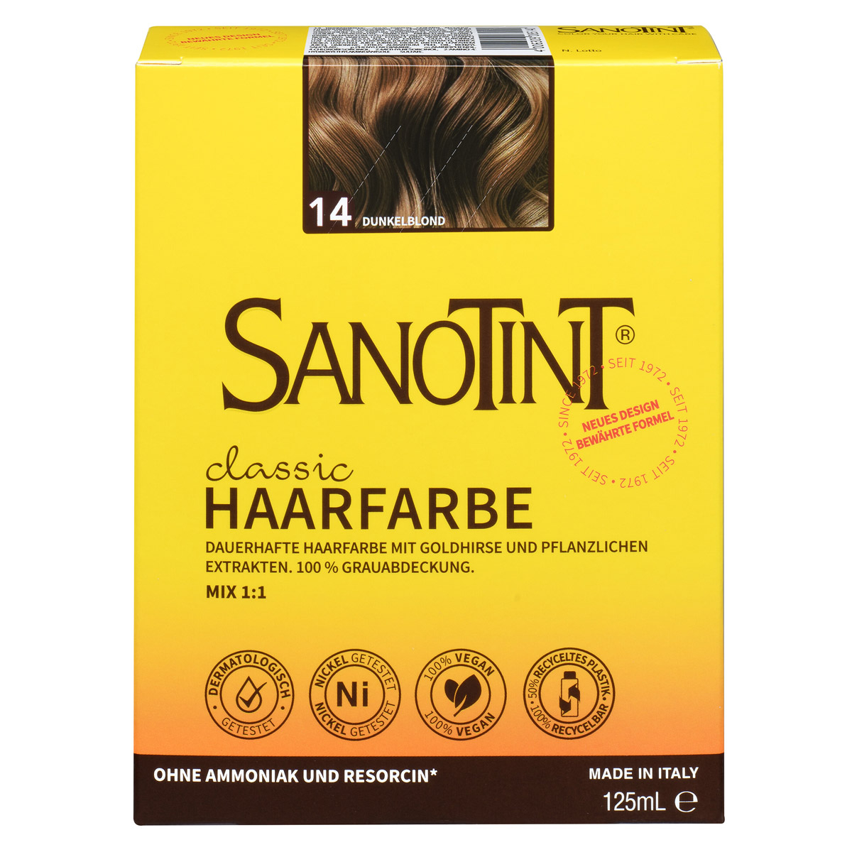 Sanotint Haarfarbe 14 Dunkelblond ohne Ammoniak – Verpackung der Coloration