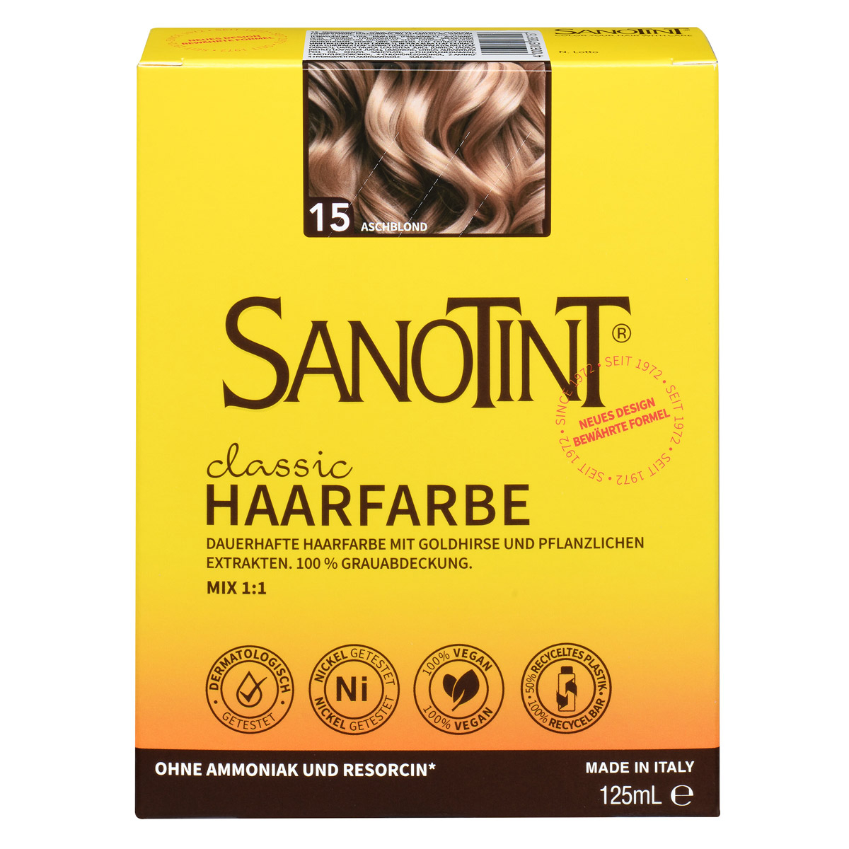 Sanotint Haarfarbe 15 Aschblond ohne Ammoniak – Verpackung der Coloration