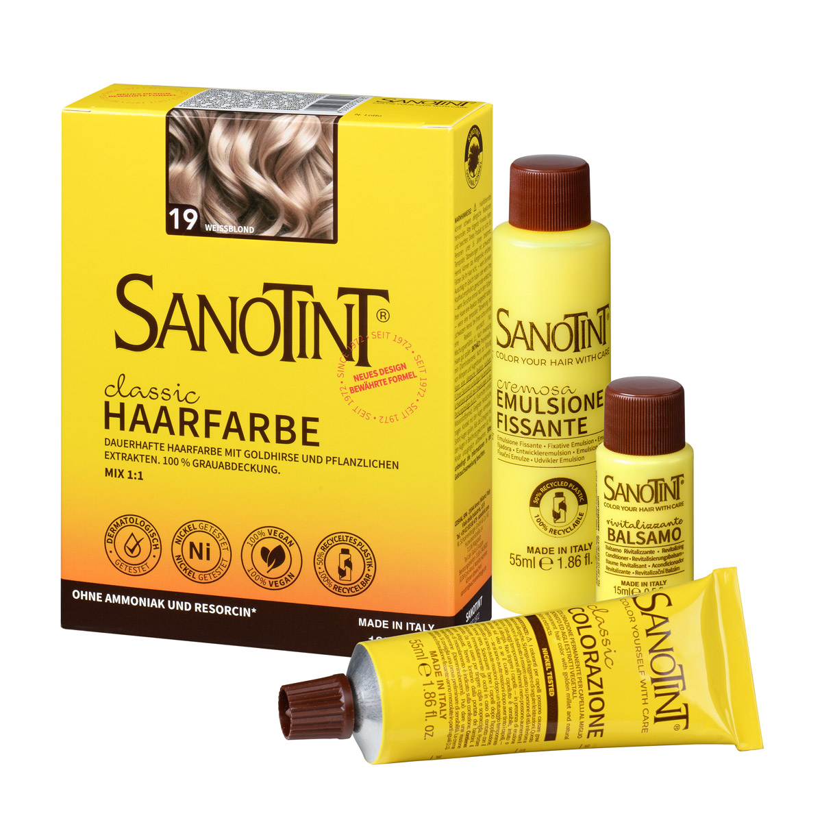 Preview: Sanotint Haarfarbe Set Nerzblond – Colorationscreme, Entwickler und Pflegebalsam
