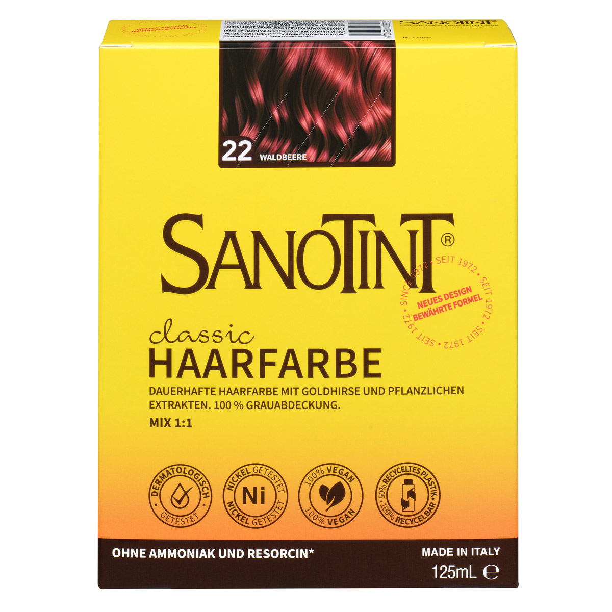Sanotint Haarfarbe 22 Waldbeere ohne Ammoniak – Verpackung der Coloration