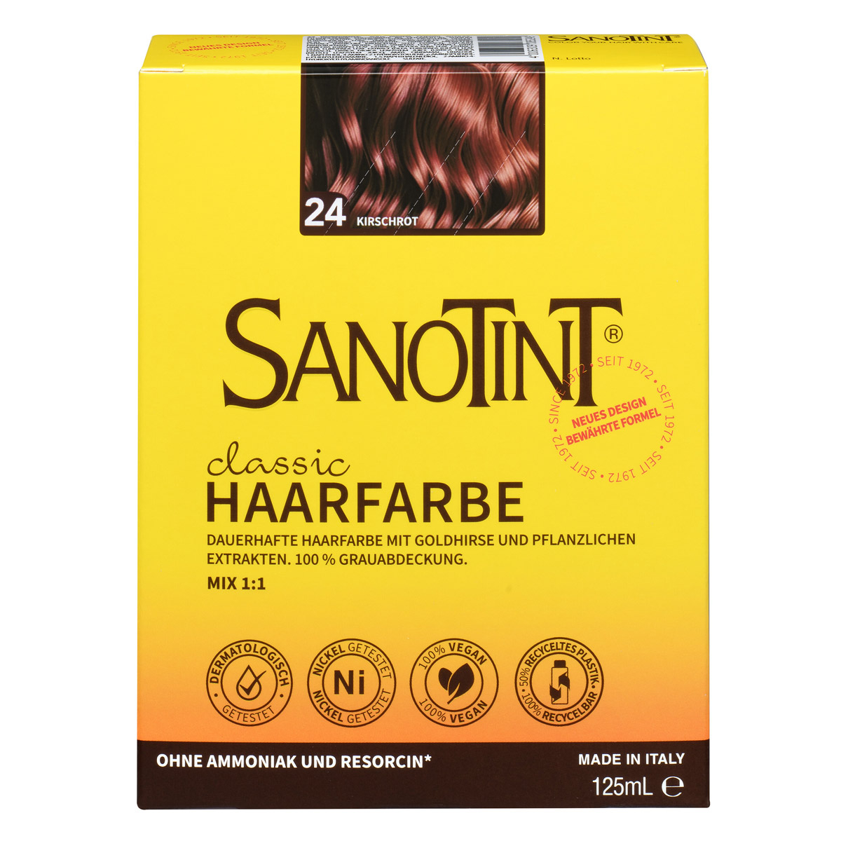Sanotint Haarfarbe 24 Kirschrot ohne Ammoniak – Verpackung der Coloration