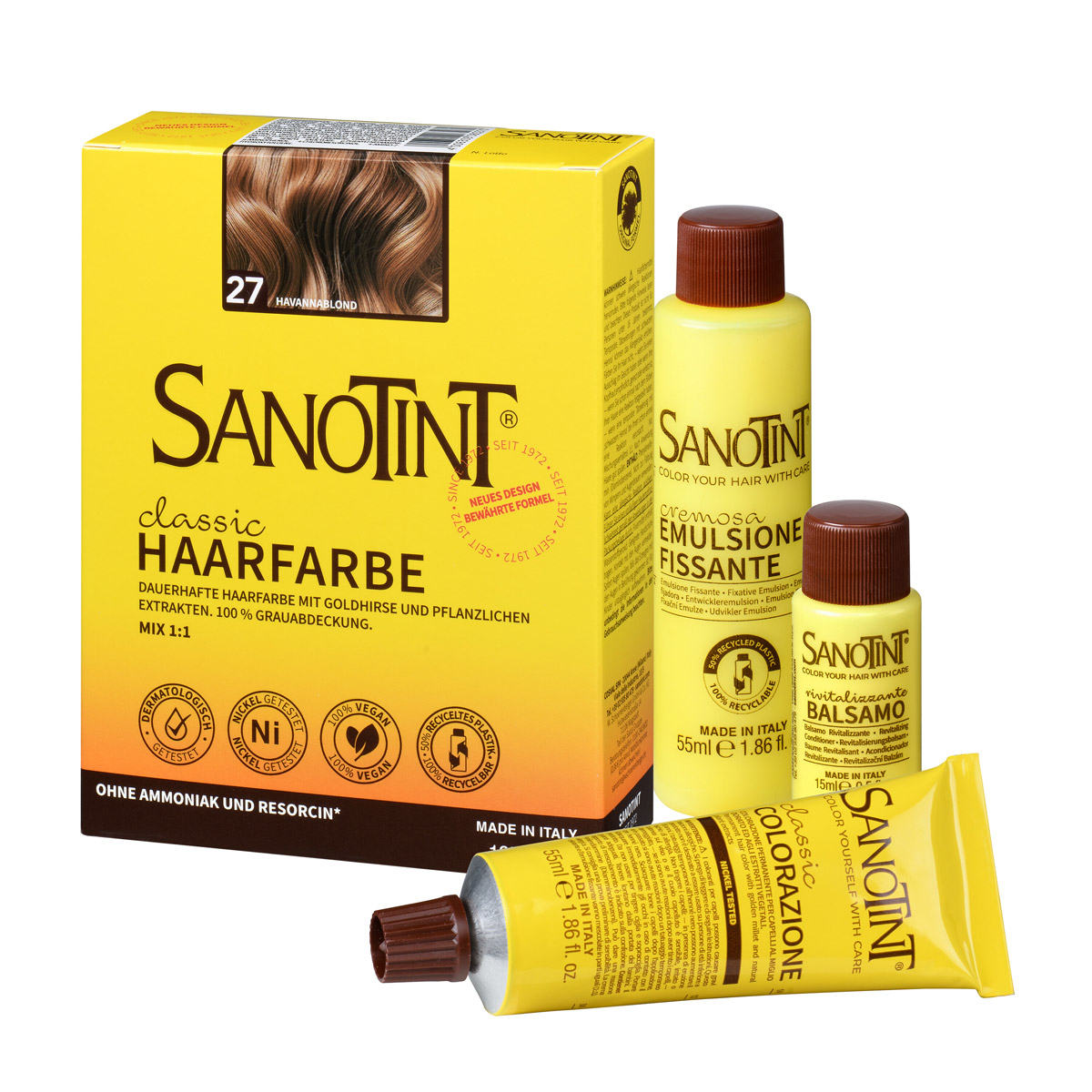 Preview: Sanotint Haarfarbe Set Havanna Blond – Colorationscreme, Entwickler und Pflegebalsam