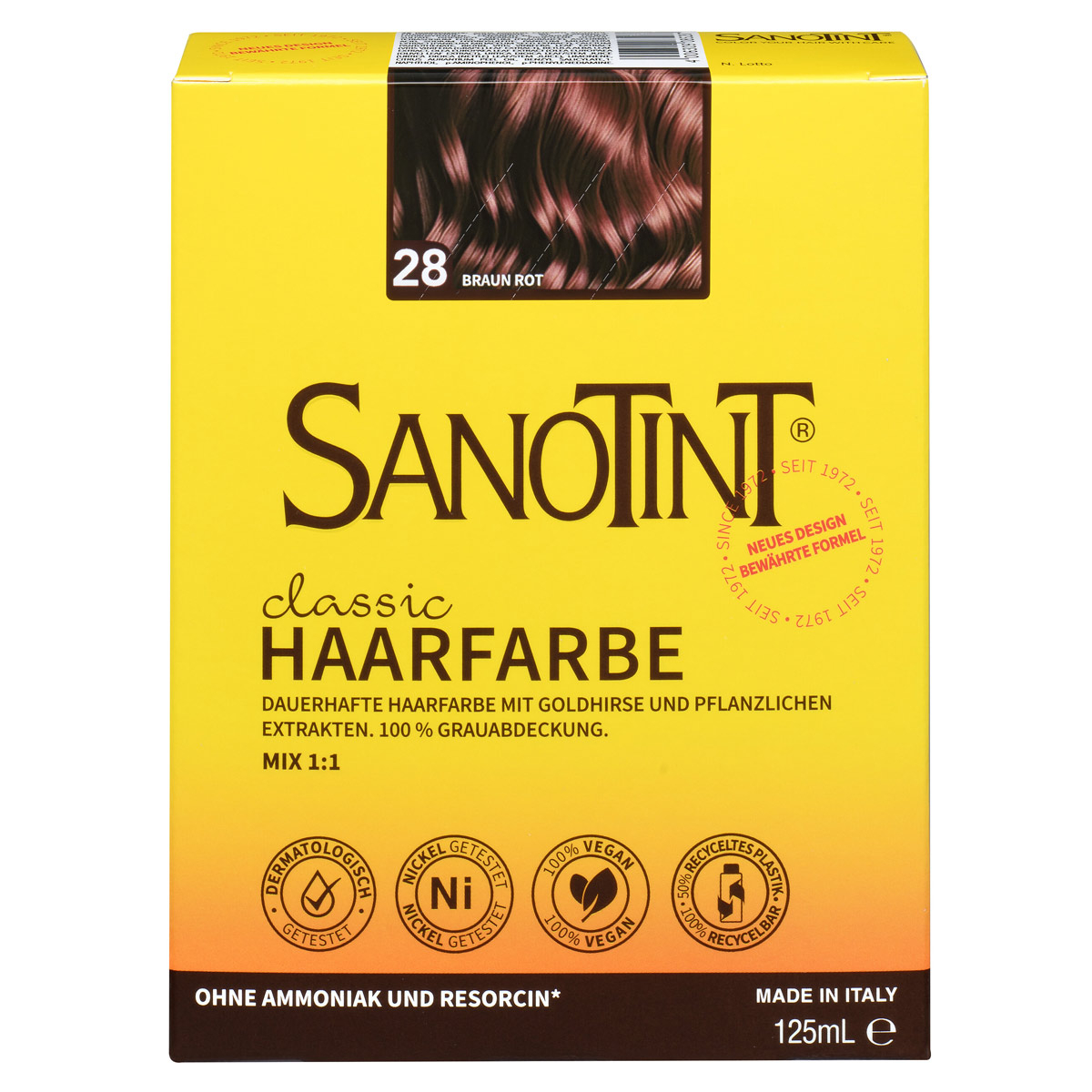 Sanotint Haarfarbe 28 Braun Rot ohne Ammoniak – Verpackung der Coloration