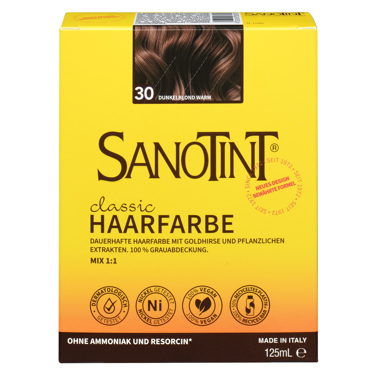 Sanotint Haarfarbe 30 Dunkelblond Warm ohne Ammoniak – Verpackung der Coloration