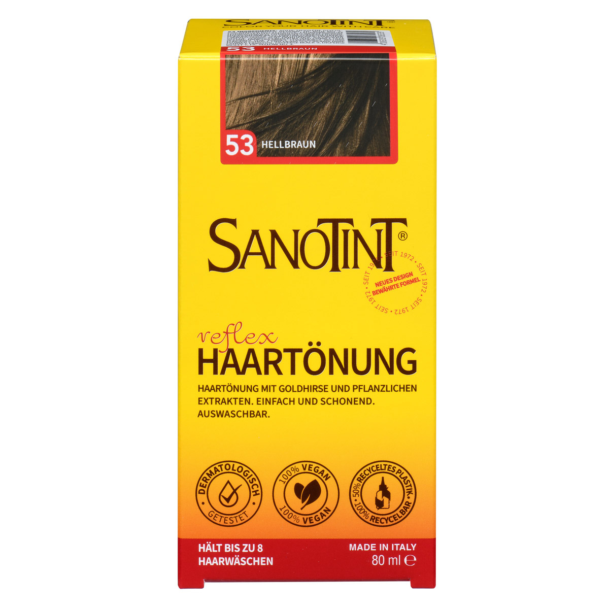 Sanotint Reflex Haartönung 53 Hellbraun ohne Ammoniak – Verpackung der Coloration