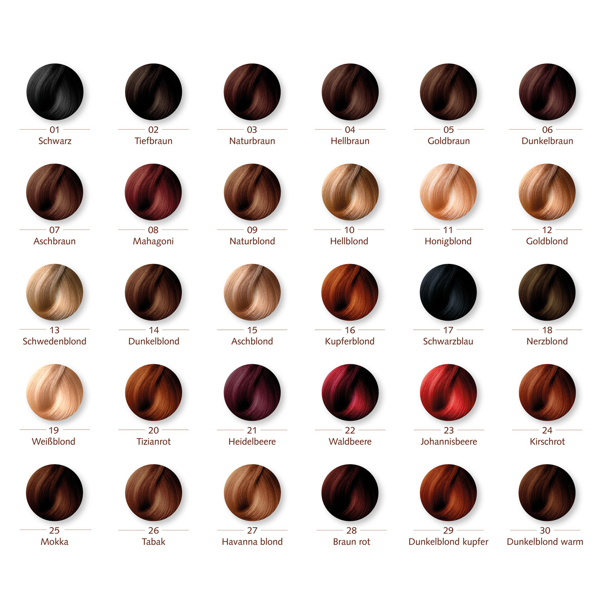 Haarfarben Übersicht Sanotint – verschiedene Farbnuancen von Schwarz bis Blond