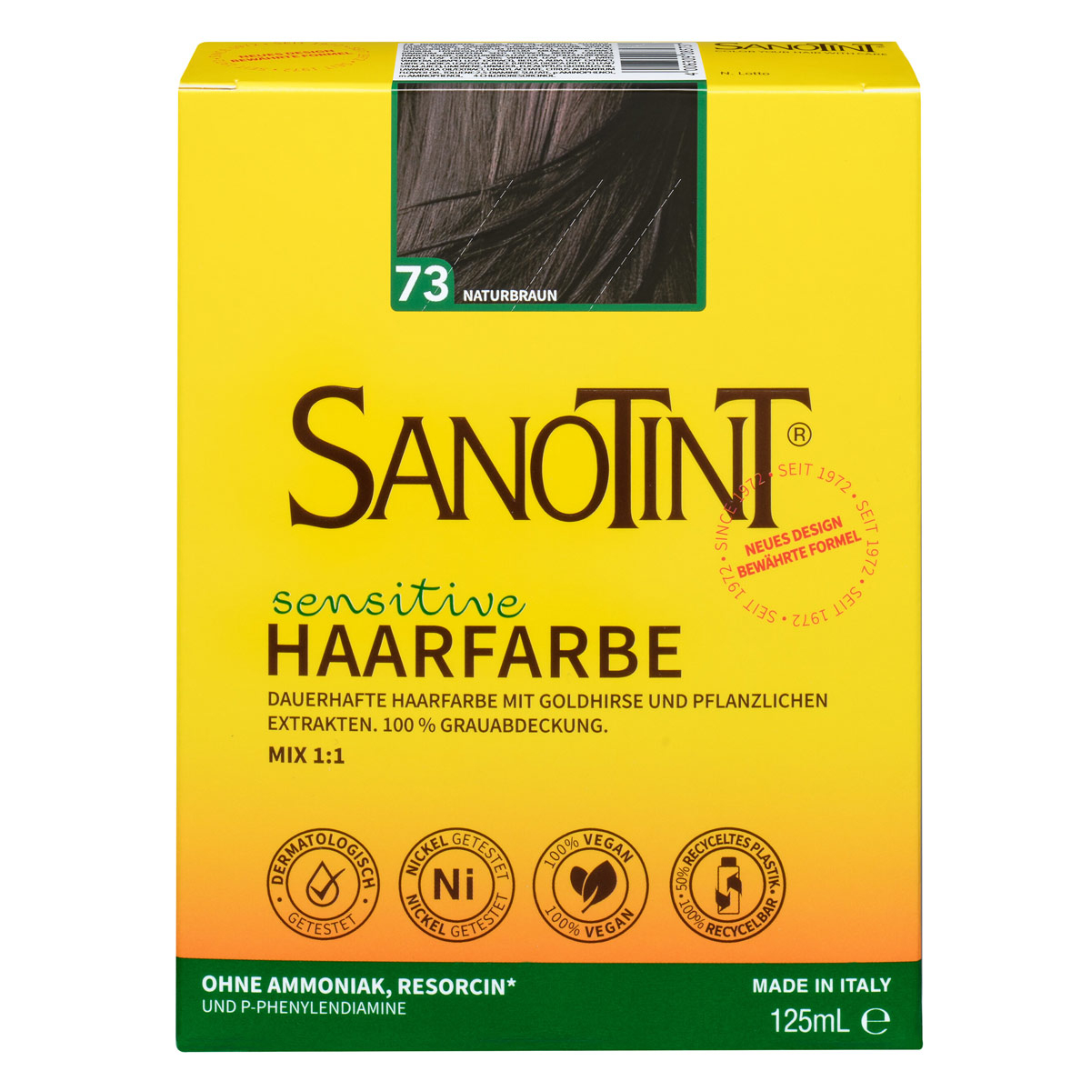 Sanotint Haarfarbe sensitive 73 Naturbraun ohne Ammoniak – Verpackung der Coloration