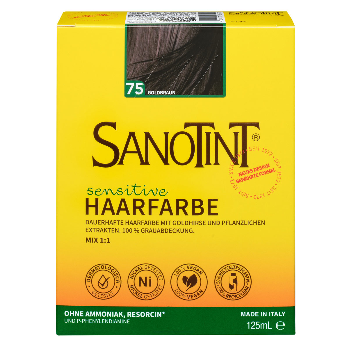 Sanotint Haarfarbe sensitive 75 Goldbraun ohne Ammoniak – Verpackung der Coloration