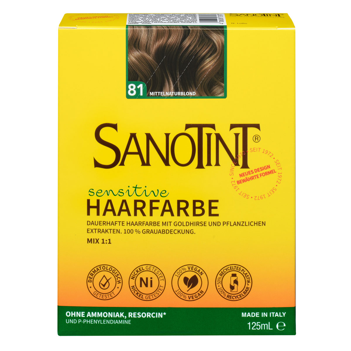 Sanotint Haarfarbe sensitive 81 Mittelnaturblond ohne Ammoniak – Verpackung der Coloration