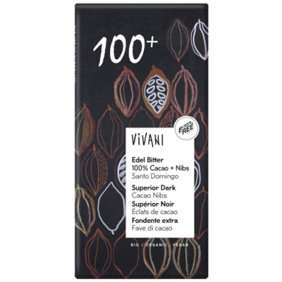Vivani Edel Bitter 100% Cacao + Nibs 80g