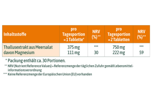 Inhaltstoffangaben der hübner Magnesium Kompakt Tablette