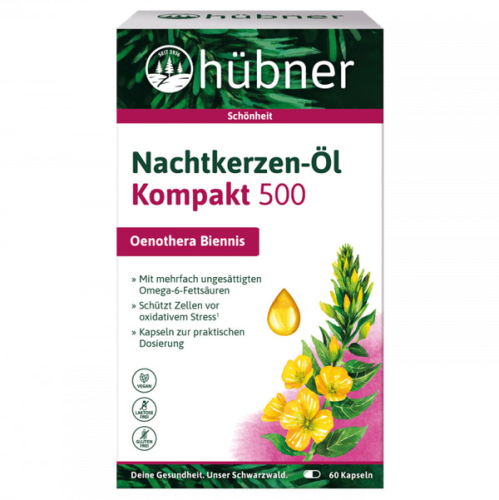 Produktverpackungsbild der hübner Nachtkerzen-Öl Kompakt 500 Kapseln