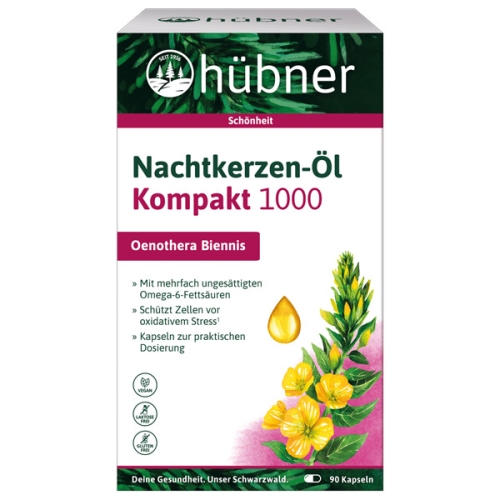 Produktverpackungsbild der hübner Nachtkerzen-Öl Kompakt 1000 Kapseln