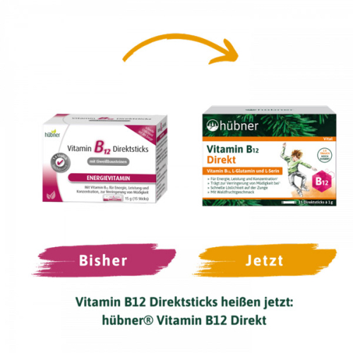 hübner Vitamin B12 Direkt 15 Direktsticks - Designansicht vorher nachher