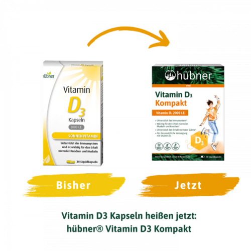 hübner Vitamin D3 Kompakt Kapseln - Designansicht vorher nachher