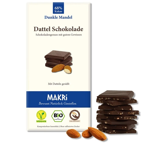 Makri Schokolade - Dunkle Mandel 68%