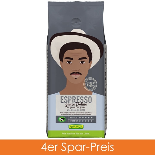 Rapunzel Heldenkaffee Espresso, ganze Bohne 4x1kg