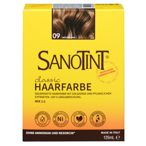 Sanotint Haarfarbe 09 Naturblond ohne Ammoniak – Verpackung der Coloration