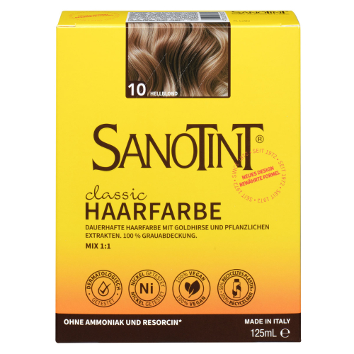 Sanotint Haarfarbe 10 Hellblond ohne Ammoniak – Verpackung der Coloration