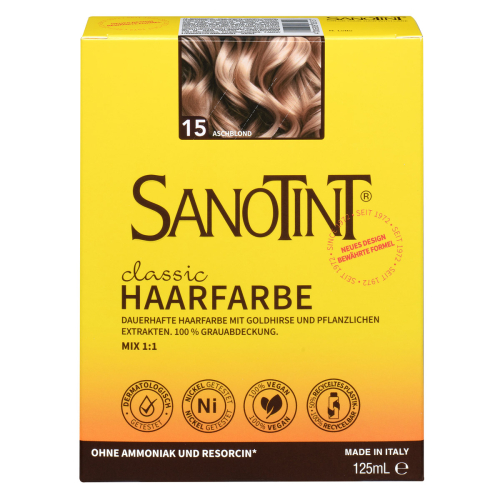 Sanotint Haarfarbe 15 Aschblond ohne Ammoniak – Verpackung der Coloration