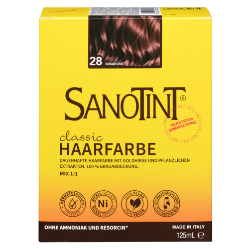 Sanotint Haarfarbe 28 Braun Rot ohne Ammoniak – Verpackung der Coloration