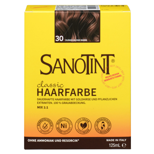Sanotint Haarfarbe 30 Dunkelblond Warm ohne Ammoniak – Verpackung der Coloration