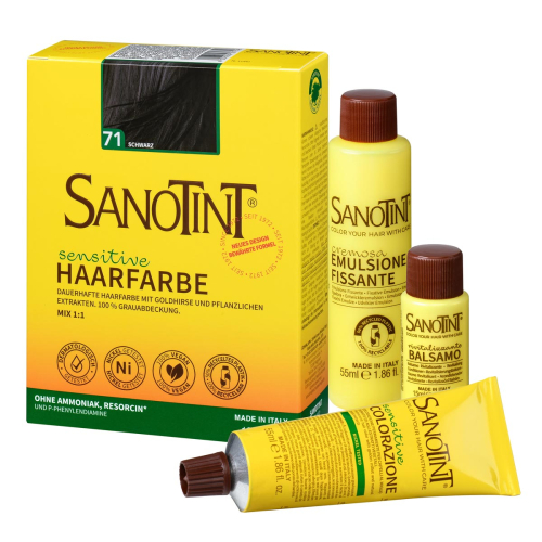 Sanotint Haarfarbe sensitive Set Schwarz – Colorationscreme, Entwickler und Pflegebalsam