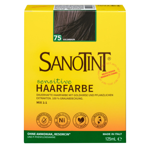 Sanotint Haarfarbe sensitive 75 Goldbraun ohne Ammoniak – Verpackung der Coloration