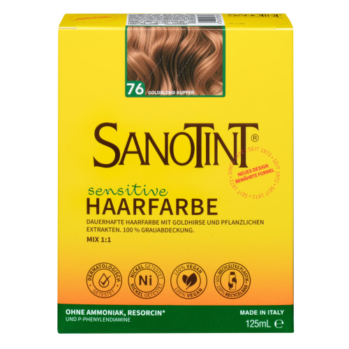 Sanotint Haarfarbe sensitive 76 Goldblond Kupfer ohne Ammoniak – Verpackung der Coloration