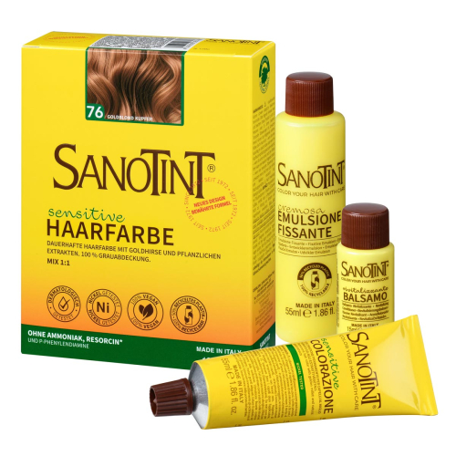 Sanotint Haarfarbe sensitive Set Goldblond Kupfer – Colorationscreme, Entwickler und Pflegebalsam
