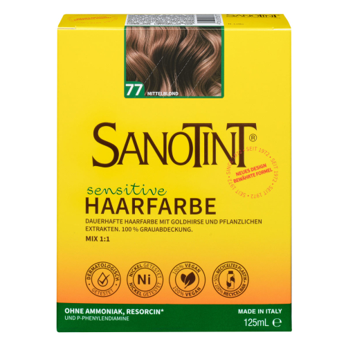 Sanotint Haarfarbe sensitive 77 Mittelblond ohne Ammoniak – Verpackung der Coloration