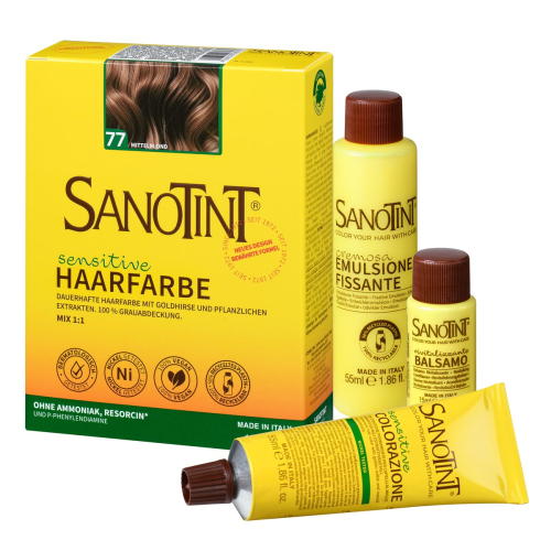 Sanotint Haarfarbe sensitive Set Mittelblond – Colorationscreme, Entwickler und Pflegebalsam