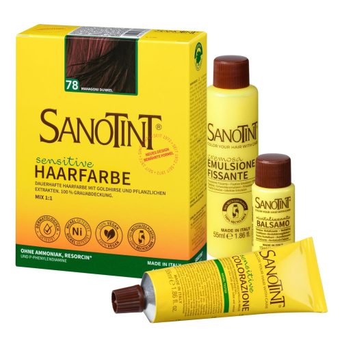Sanotint Haarfarbe sensitive Set Mahagoni Dunkel – Colorationscreme, Entwickler und Pflegebalsam