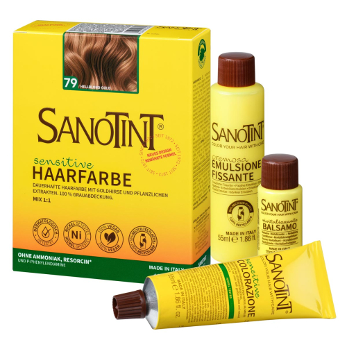 Sanotint Haarfarbe sensitive Set Hellblond Gold – Colorationscreme, Entwickler und Pflegebalsam