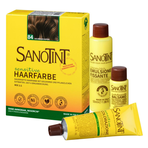 Sanotint Haarfarbe sensitive Set Goldbraun Kupfer – Colorationscreme, Entwickler und Pflegebalsam